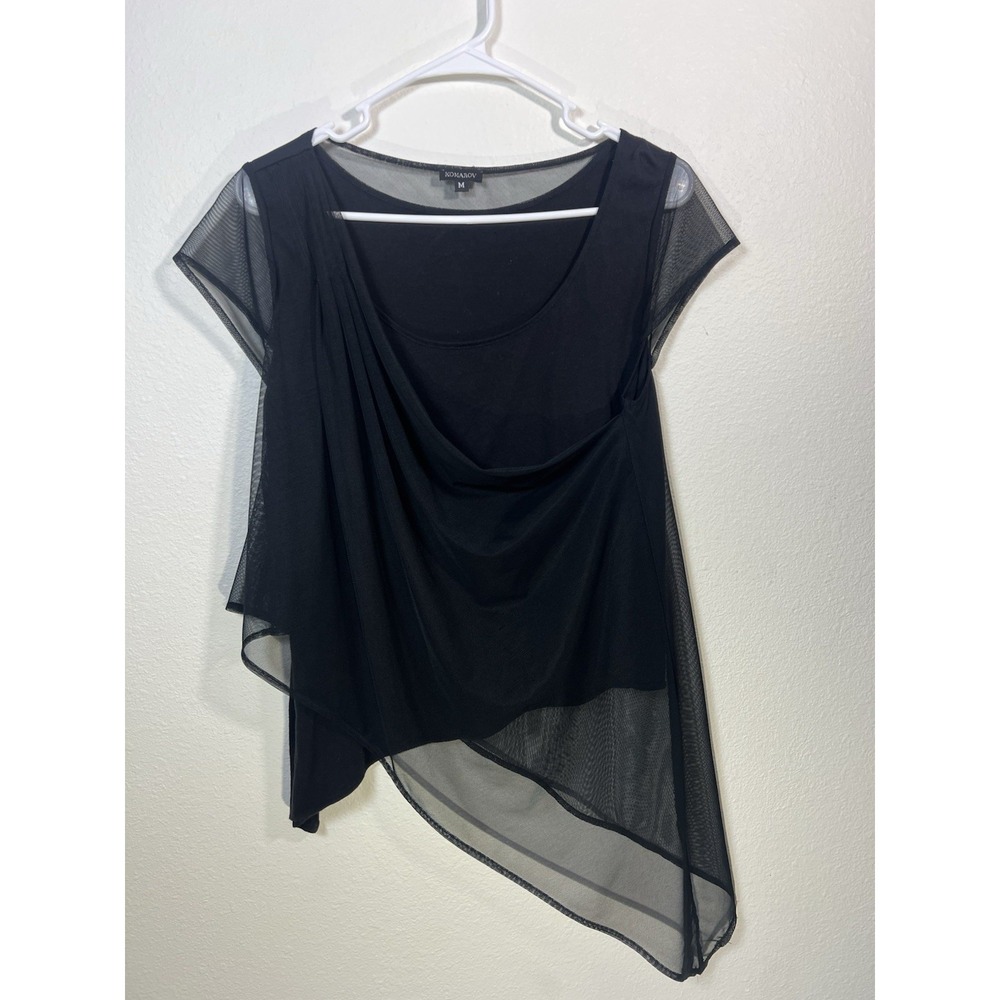 KOMAROV Whimsigoth Asymmetrical Mesh Top M Black Cyber E Girl Fairy Grunge
